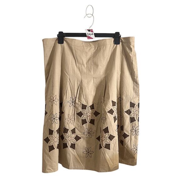 LOFT Womens Skirt 14 Tan Embroidered A-Line - Picture 2 of 4